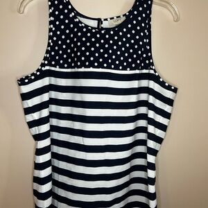 LOFT Sleeveless  Navy Blue and White Tank Top with Polka Dots and Stripes